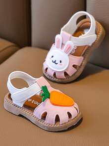 Nuevos zapatos de verano de moda versátiles y antideslizantes para niñas, con diseño de conejo, suela blanda y estilo princesa - Rosa - Ver 1