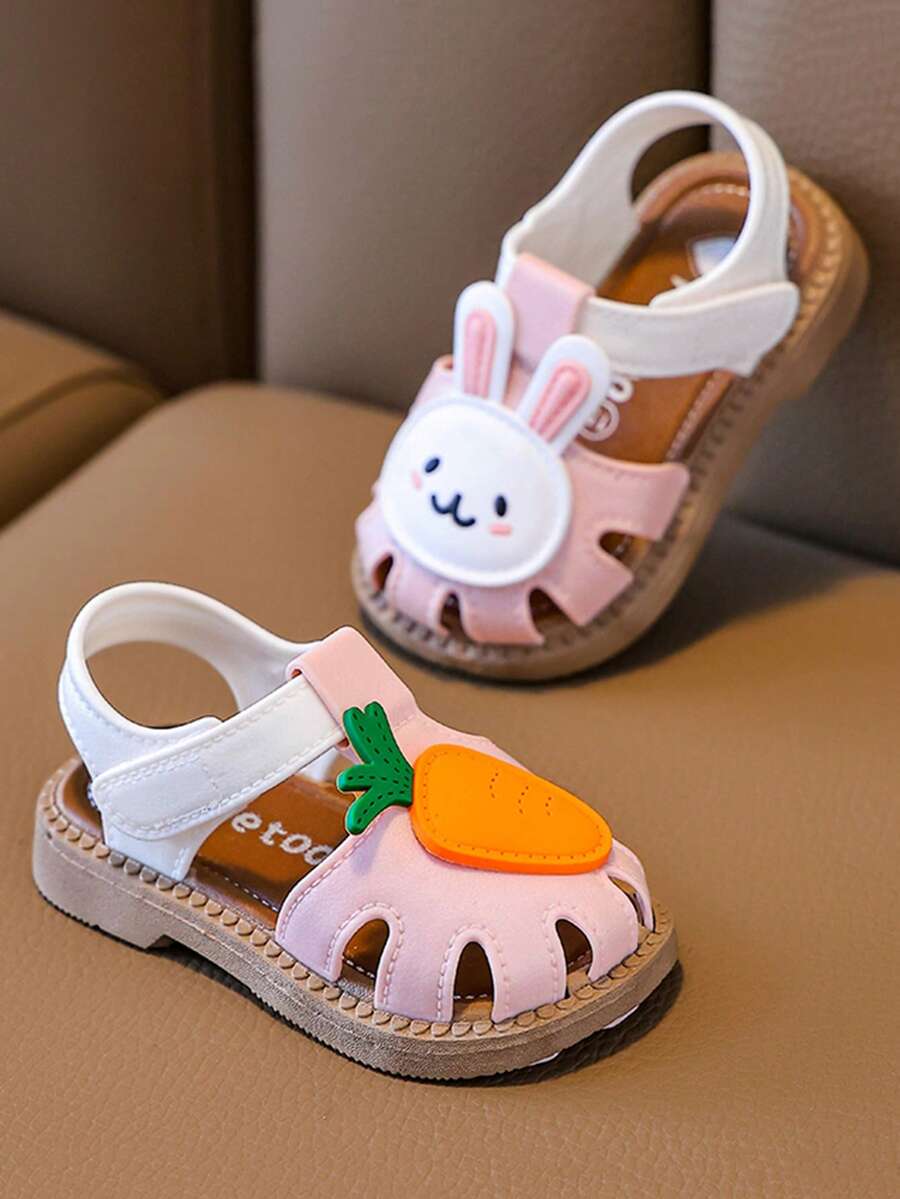 Nuevos zapatos de verano de moda versátiles y antideslizantes para niñas, con diseño de conejo, suela blanda y estilo princesa - Rosa - Ver 1