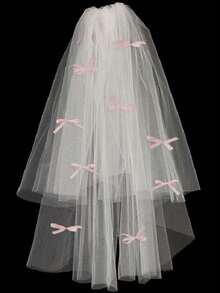 1件轻盈珍珠蝴蝶结单层教堂式新娘头纱，适合女士派对、短款珍珠头纱、简约订婚装饰头纱、婚礼头纱、角色扮演头纱、主题派对头纱、求婚头纱，便携易带 - 白色 - 查看 12