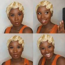 4 Inch Fingerwave Pixelated Curly Wig, Brazilian Remy Human Hair 613 Blonde Full Lace Wig, Deep Wave Curly Rose Net Cap - S613 - View 9