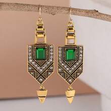 Vintage Luxury Green Cubic Zirconia Earrings, Suitable For Women, Party Wear, Jewelry Accessories, Wedding Anniversary Gift - Bronze - View 2