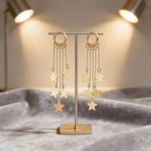 2pcs/Set Minimalist Tassel Star Earrings, Versatile & Elegant, Suitable For Women's Daily Wear, Best Valentine's Day Gift - Multicolor - View 5