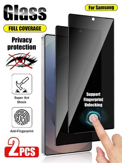 XINHONGYU 2 Packs Full Coverage Privacy Tempered Glass Screen Protector For Galaxy S23+/S23/S24/S24 Plus/S25 Ultra Series - One-Touch Installation, Seamless Fit, Holiday Gift, Anti-Spy, 9H+ Hardness, Fingerprint Compatible, Daily Use, Work