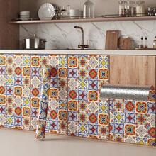 1卷波西米亚复古风壁纸，防水防油耐热家居装饰贴纸，厨房橱柜浴室墙贴 - 彩色 - 查看 17