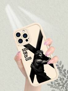 Christian Jesus Carrying Cross Print Phone Case, Son Of God Design, Thickened Shockproof Scratch - Resistant Frosted Comfortable Cover For IPhone 17, 16, 15, 14, 13, 12, 11, 7, X Series - 白色 - 查看 2