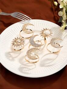 Hollow Moon Metal Napkin Ring Set, Eid Napkin Rings, Suitable For Wedding, Ramadan Banquet Table Decor - Multicolor - View 2
