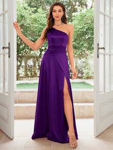 MUXXN 1950s Vintage Satin Cocktail Party Dress Wedding Spring - Purple - View 1