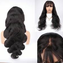 Body Wave Wigs With Bangs For Women - 150% Density Brazilian Virgin Hair Wig, 4x4 Gluless Wig, Basic Natural Black Hair, Universal Fit, Wear Go Gluless Wig With Bangs, 3S Install, Put On & Go Human Hair Wig - SNatural - View 5