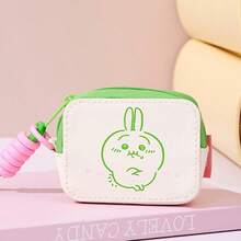 Miniso 千川系列兔兔皮革耳机收纳包（绿色）：优质PU皮革材质，顺滑拉链，便携式粉色编织挂绳，适合收纳耳机/充电线/小配件，实用小巧主题收纳袋（1个） - 綠色 - 查看 1