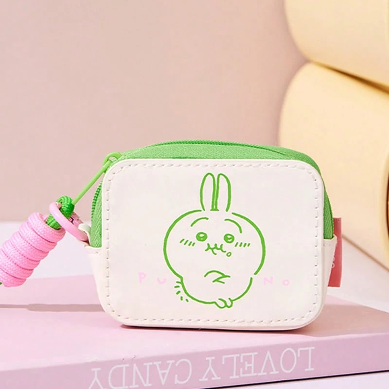 Miniso 千川系列兔兔皮革耳机收纳包（绿色）：优质PU皮革材质，顺滑拉链，便携式粉色编织挂绳，适合收纳耳机/充电线/小配件，实用小巧主题收纳袋（1个） - 綠色 - 查看 1