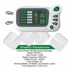 Högkvalitativ TENS/EMS muskelstimulator med två kanaler, 20 lägen, 30 intensitetsnivåer, med 2000 mAh batteri med stor kapacitet, elektronisk pulsmassage, avslappnar kropp och själ