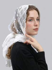 1 chiếc khăn tam giác ren chấm bi màu trơn dành cho nữ, khoét rỗng, mềm mại, thoải mái, nhẹ và thoáng khí, khăn choàng tam giác thanh lịch, dễ thương, lãng mạn, thích hợp cho đám cưới, tiệc tùng, tụ họp, mọi mùa. - Nhiều màu - Xem 1