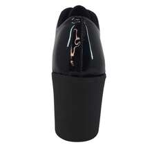 Women's Oxford Loafer With Platform, Medium Heel, Comfortable, And Lug Sole. - Black Patent Leather Heel - View 5