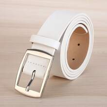 1 pieza Cinturón blanco para hombre con hebilla cuadrada, de piel sintética, estilo casual de moda - Blanco - Ver 6