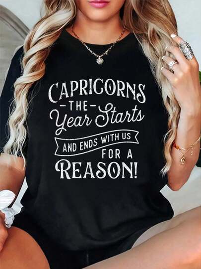 100% Cotton Capricorns - Zodiac Sign Horoscope Astrology Birthday T-Shirt Short Sleeve Round Neck Casual Top For Summer & Spring, Women's Men's Graphic Tee