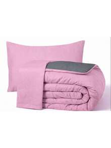 Queen Size Double-Sided Comforter Set With 2 Pillowcases - Grey - View 2