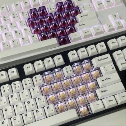 أغطية مفاتيح شفافة على شكل قلب مضاءة من الخلف، مصنوعة من مادة البلاستيك، محاور ميكانيكية عالية المغناطيسية، ألوان قابلة للتخصيص