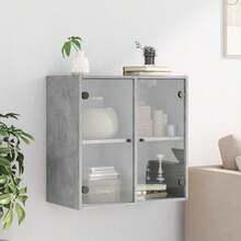 vidaXL Armoire murale avec portes et verre gris béton 68x37x68,5 cm - Gris - Voir 3