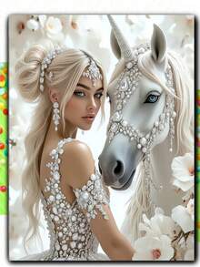 Snow Queen And White Horse Diamond Art Kits For Adults - Animal 5D Diamond Painting Kits For Beginners,DIY Full Drill Dots Gem Art Paint Picture For Home Wall Decor - Multicolor - View 1