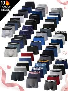 10pcs/Pack Random Men's Boxer Briefs - Multiple Solid Colors | Super Stretchy, Suitable For Sports/Casual Wear | Comfortable Men's Gift Box Set, Back To School, Teenage Underwear, Halloween Boyfriend Gift, Christmas Gift, Men's Casual Contrast Color Elastic Waist Boxer Briefs Multi-Pack - Multicolor - View 2