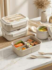 1pc Lunch Box Set, Includes Lunch Box, Insulated Bag, Breakfast Cup, Water Bottle, Suitable For Light Meals, Office, School, Outdoor Activities. Lunch Box, Salad Cup, Insulated Set. Compartment Lunch Box, Back To School Student Supplies, Lunch Box, Meal Bag - Beige - View 3