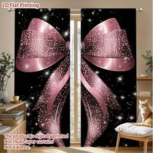 2 Stücke glänzende rosa Schleifen-Muster Vorhänge, halbtransparente Polyester Stoff Vorhänge, strapazierfähig & maschinenwaschbar, mit Kaschenöffnung (Stangen nicht enthalten), geeignet für Büro, Wohnzimmer, Schlafzimmer, Esszimmer, Küche, Bad, Arbeitszimmer. Leicht zu installierende halbtransparente Vorhänge, Alltagsdekoration für Zuhause, geeignet für alle Jahreszeiten - Verschiedenfarbig - Übersicht 5