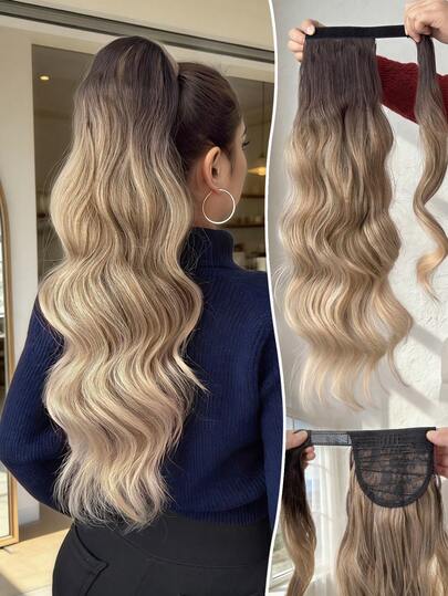 Hästsvansförlängning med klipp, lockig hästsvans, tonad brun, 60 cm, värmebeständig, hård syntetisk hårstycke, lämplig för tjejer och kvinnors fester och daglig användning