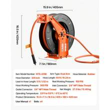 Bobina de manguera de aire retráctil, 3/8 pulgadas x 50 FT manguera de aire de goma Max 300PSI, Bobina de mangueras de compresor de aire de rebobinado automático con plomo de 5 pies, montaje en techo / pared doble brazo de acero pesado - 3/8 pulgadas x 50 pies - Ver 7