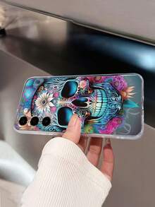 1pc Transparent Floral Skull Painted Thick Shockproof Protective Phone Case Compatible With IPhone 17pro/17Air /17/17promax16/11/16pro/16plus/, Compatible With Samsung Galaxy S26/S26PLUS/S26 Ultra S25/S25PLUS/S25 Ultra/A17/A07/A16/A36/A26/A56/A50, Compatible With Xiaomi 11/12Pro/12/12X/13Pro/14Pro/15Pro/, Compatible With Redmi 10/9/Note9/12c/Note11pro/Note8Pro - Multicolor - View 7