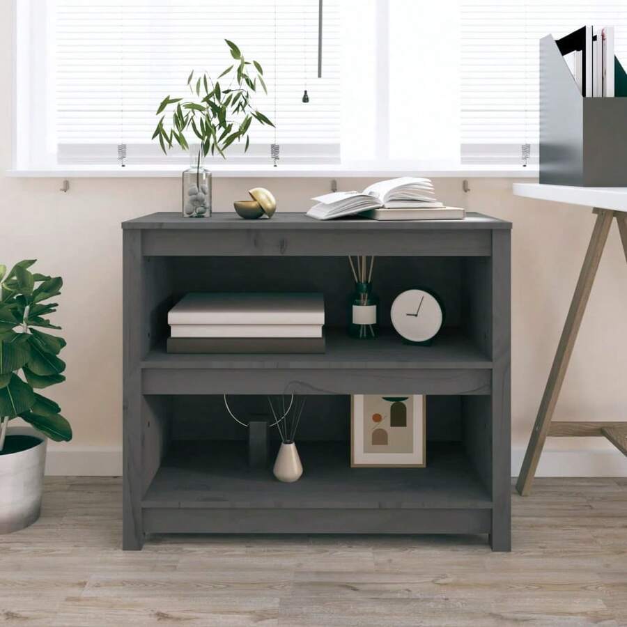 vidaXL Bücherregal Grau 80x35x68 cm Massives Kiefernholz - Grau - Übersicht 1
