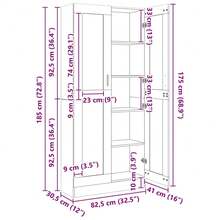 vidaXL Armadio da vetrina Sonoma grigio 82,5x30,5x185 cm Legno ingénierie - Grigio - Visualizzare 9