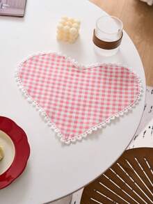 1/2/4/6 piezas Servilletas con encaje y estampado de corazones a cuadros en rosa, decoración de mesa de comedor dulce y linda para tazas/platos, adecuado para fiestas, cumpleaños, bodas, oficinas, hogar, dormitorios, todas las estaciones, Día de San Valentín - Rosa - Ver 7