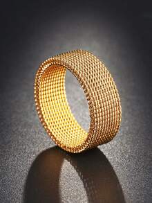 1pc Gold-Color Stainless Steel Flexible Mesh Ring - Yellow Gold - View 8