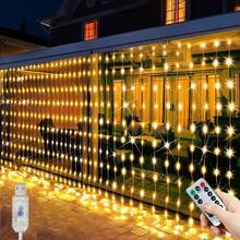 Luces de cortina LED con 8 modos, alimentadas por USB, luces de ambiente para boda, Año Nuevo, Día de San Valentín, dormitorio, sala de estar, decoración de pared, cumpleaños, fiesta, decoración de ventana interior (control remoto no incluido con batería) - Luz de cortina USB - Ver 14