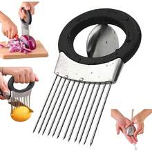 Onion Holder Lemon Slicer Cutter U2013 Stainless Steel Vegetable Fruit Slicing Assistant Easy,  Cutting Silver - Silver - View 2