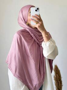 1pc Women's Jersey Hijabs, Minimalist Classic Solid Color Elegant Casual Edged Scarf, Premium Knit Modal Jersey Hijabs Scarf, Long Turban Style Headscarf Suitable For Daily Life, Outings And Gatherings,Accessories,Beach Towel - Multicolor - View 5