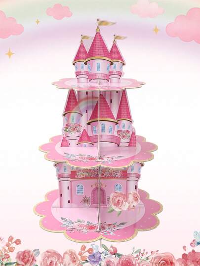 1 Set Pink Castle Cupcake Stand, Pink Castle Theme Birthday Party Cake Display Rack, Baby Shower Cupcake Tray, Gender Reveal Party Cake Stand, Holiday Celebration Cupcake Tower, 1st Birthday Party Supplies, Lady Girl Party Supplies, Afternoon Tea Party Decor, Baby Shower Party Decor, Gender Reveal Party Decor, Wedding Decor, Tabletop Centerpiece, Kitchen DIY Cake & Dessert Decor, Birthday Gift, Party Favor