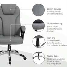 Vinsetto Office Chair, Ergonomic Computer Chair With Rocking Function, Adjustable Height, Headrest, Armrests, Grey Linen Look, 66 X 75 X 110-120 Cm For Optimal Working Comfort | Aosom.De - 灰色 - 查看 5
