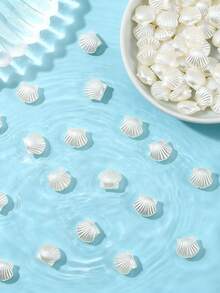 50/100/200Pcs White Acrylic Beach Shell Beads, Shell Pearl Beads For Jewelry Making, DIY Bracelet Neacklace Key Chain Handmade Accessories