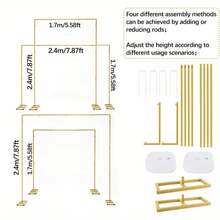 Adjustable Height Wedding Arch Backdrop Stand, 7.87ft Square Metal Frame, Gold Heavy Duty Photo Booth Background Stand For Parties Wedding Birthday Graduation Ceremony Anniversary Bridal Shower Decoration - 金金屬拱門 - 查看 2