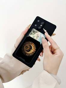 1pc Black TPU Solid Color Full Body Shockproof Phone Case And 1pc Black Starry Moon Pattern Adhesive Card Holder 2-In-1 Phone Case, Compatible With IPhone 6s 7 8 Plus X XR XS 11 12 13 14 15 16 17 Pro Max Mini Plus Air, A14, A54, A56, A31 4G, A23, OPPO A98, S24 S25 Ultra, Redmi A5 13C 14C, Redmi Note 14 Pro 4G, Redmi Note 15 Pro, Redmi K60 Ultra - Multicolor - View 4