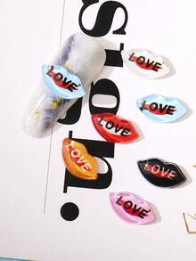 心形嘴唇美甲饰品 3D立体LOVE字母美甲贴纸 - 彩色 - 查看 3