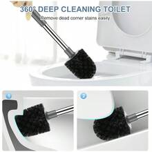 Toilet Brush And Holder, Self Closing Lid Toilet Bowl Brushes Holder And Extra Long Handle Ventilated Toilet Brush Set For Bathroom Cleaning, Nylon Bristles, Grey - Gray - View 7