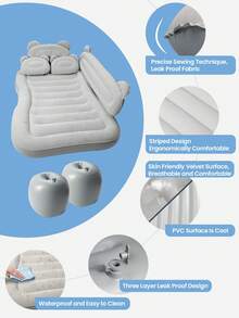 Car Backseat Inflatable Mattress Portable Travel Mattress Thickened Car Mattress Camping Mattress With Electric Air Pump Includes Two Pillows Mattress Size: 53.1 X 33.8 Inches Universal Car Backseat Inflatable Sofa Suitable For Camping, Travel, Home Use (Gray) - Cartoon Version - View 4