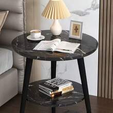 Simple Double-Layer Side Table, Suitable For Home, Living Room, Balcony, Bedroom Nightstand, Small Space - Black - View 3
