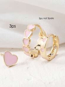 3件套 红、黑、白、粉滴油心形时尚铜耳环，适合日常搭配，也可作为朋友礼物或情人节礼物。 - 粉色 - 查看 5