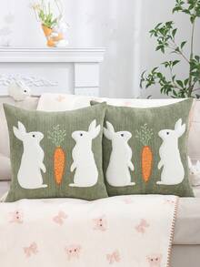 1件/2件装复活节装饰抱枕套，兔子毛绒灯芯绒刺绣，春季客厅沙发卧室家居装饰，节日礼物，绿色 - 綠色 - 查看 8