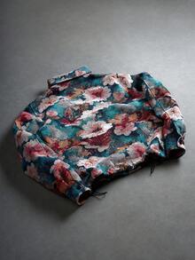 Áo khoác nam in hoa, kiểu dáng retro đường phố, dáng rộng, có khóa kéo, thích hợp mặc thường ngày, gió nhẹ. - Màu xanh lam - Xem 6