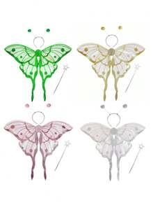 三件套，适用于嘉年华派对表演、节日装饰和派对装扮。角色扮演翅膀，适合各种节日、嘉年华和万圣节。双色长尾蝴蝶翅膀。