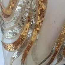 2 Pcs Royal Blue Gold Sequin Lace Fabric Embroidered Gown Appliques Noble Sexyys Collar Sew Patches For DIY Wedding Dress Décor (Gold) - 金子 - 查看 4